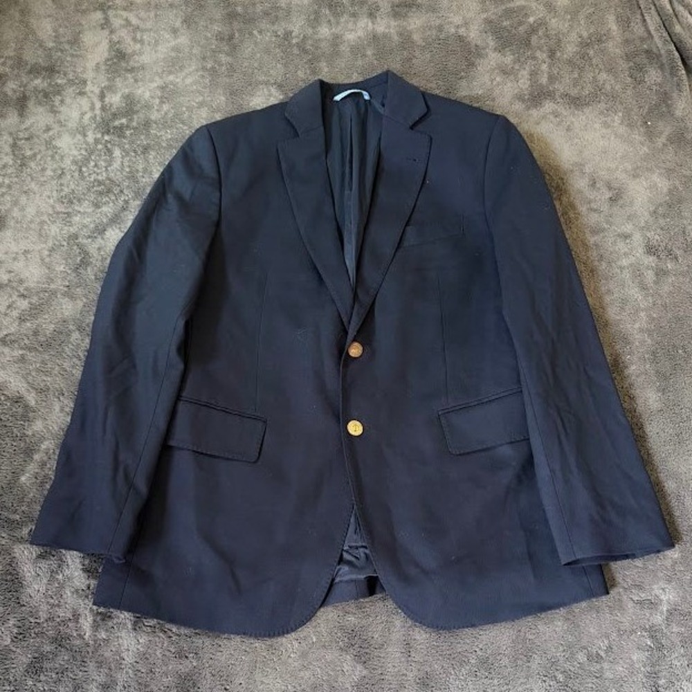 Vineyard Vines Mens 40R Navy Blue Virgin Wool Gold Button Blazer Sport Coat